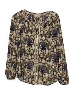 Anthropologie Meadow Rue Cream Paisley Pattern Crochet Tassels Top Size XS H4